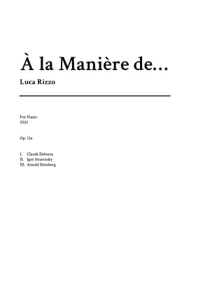 Title page of a short piano solo collection (12-page original composition), featuring the collection’s title, composer’s name, and indication of instrumentation.